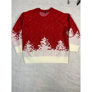 Tint & Shadow Womens Red Christmas Tree Snow Fair Isle Sweater 1X